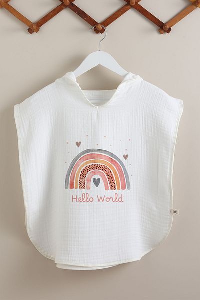Tuğba Kuğu 4 Layer Muslin Poncho - for Baby Series - Salmon Rainbow