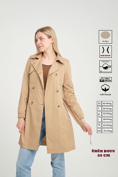 Soydan Güner Beige Double Breasted Cotton Short Trench Coat - 2017