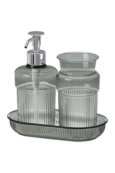 IKEA BROFJÄRDEN 3-Piece Bathroom Set - Grey | Soap Dispenser, Toothbrush Holder & Tray