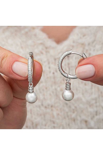 Skygo Silver Zircon Cubic Zirconia Hoop Pearl Women Earrings