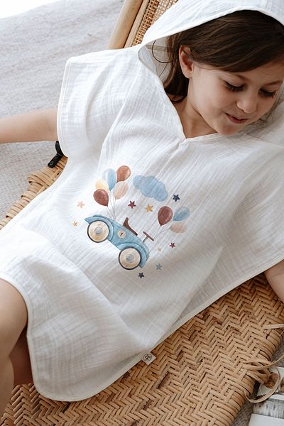 Tuğba Kuğu 4 Layer Muslin Poncho - For Baby Series - Balloon Car