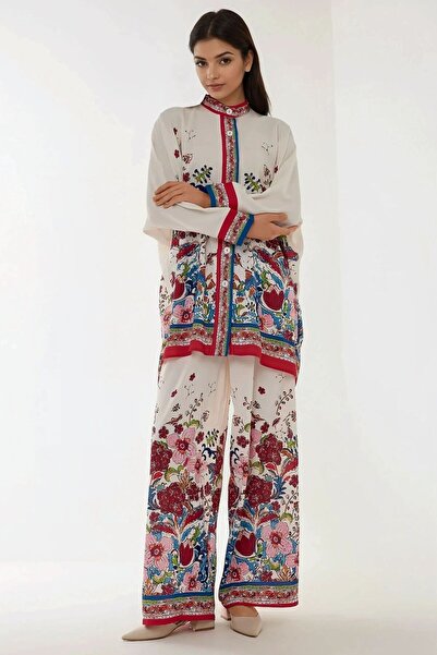 Hiccup Baskıllı Yüksek Bel Kimono Ve Pantolon Ikili Modest Takım