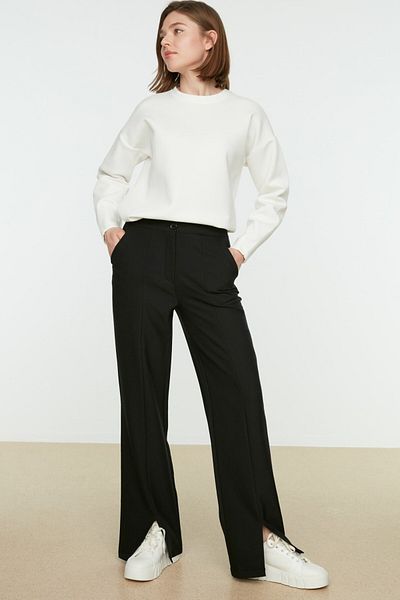 Saade High Waist Slit Black Pocket Trousers