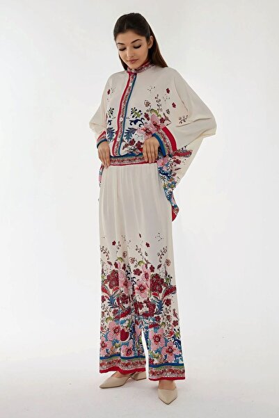 Hiccup Baskıllı Yüksek Bel Kimono Ve Pantolon Ikili Modest Takım