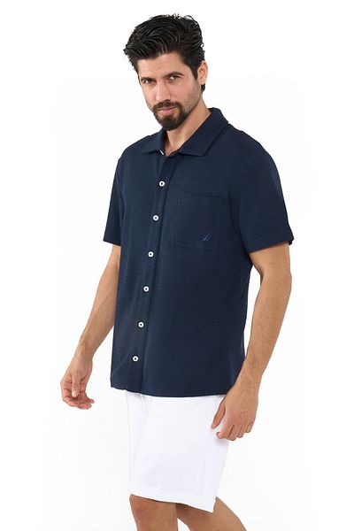 Nautica Men's Navy Blue Button-Up Shirt for Smart Casual – Cotton Classic Breathable Wear All-Day Fit