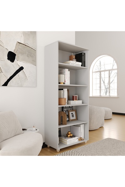 Furni24 Kitaplık Dosya Dolabı Malzeme Rafı 190x80x40 Cm Gri