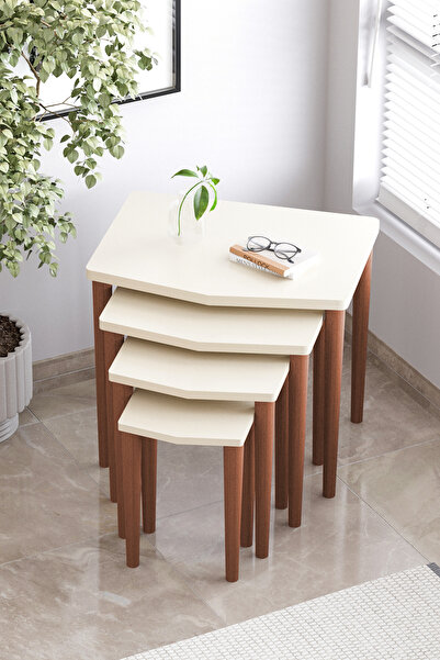 FAYMEND Karaca 4lü Zigon Sehpa Servis Sehpa Yan Sehpa Açık Krem (AYTAŞI)