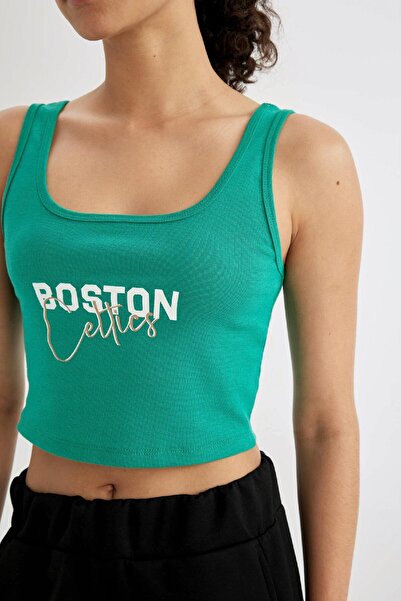 DeFacto DeFactoFit NBA Boston Celtics Cropped Fit Bisiklet Yaka Ribana Atlet C4915AX24SM