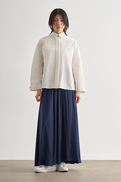 Mizalle Premium Saf Pamuk Oversize Ekru Ceket Gömlek