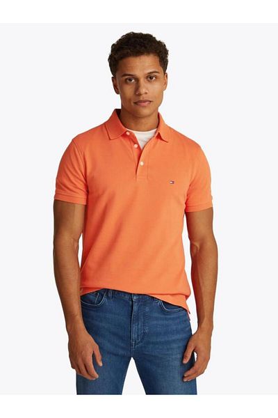 Tommy Hilfiger Men's Cotton Orange Polo up Closed Outpost Broken T-Shirt
