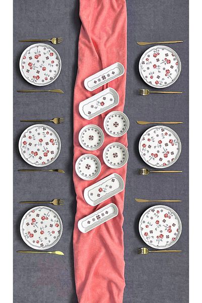 Erbaşlar Bonche Luxury Embossed 14 Piece Breakfast Set for 6 People