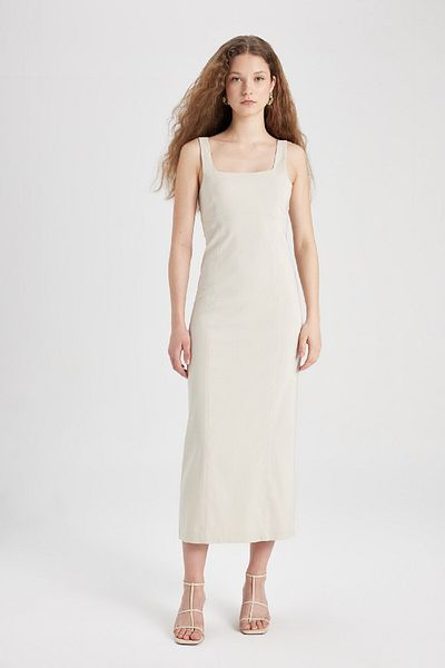 DeFacto Bodycon Body Wraping Basic μονόχρωμο τετράγωνο λουράκι μάξι φόρεμα C5027ax24sp