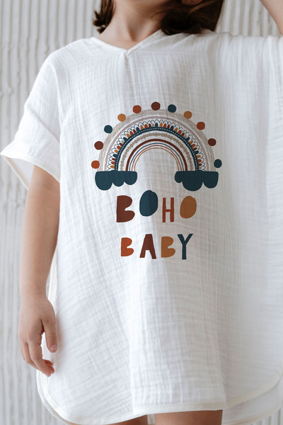 Tuğba Kuğu 4 Layer Muslin Poncho - for Baby Series - Bohemian Rainbow with Pompom