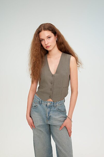 DeFacto Regular Fit Keten Karışımlı Blazer Yelek Z8525AZ24SM