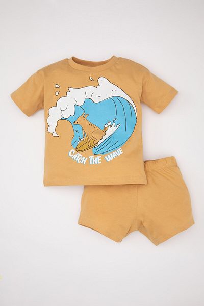 DeFacto Printed Short Sleeve T-Shirt and Rubber Waist Shorts for Baby Boy C6113A524Sm