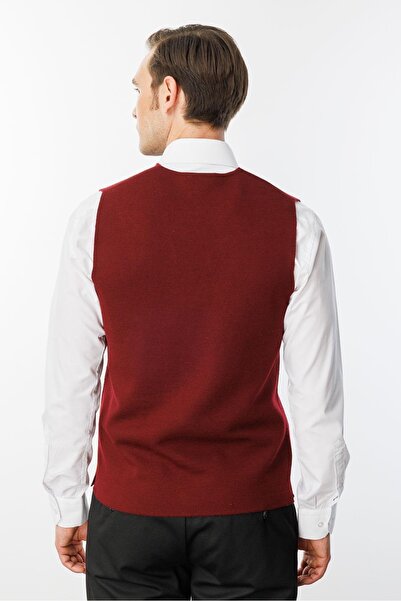 Desen Triko Men's Fine Knitwear Plain Vest Claret Red