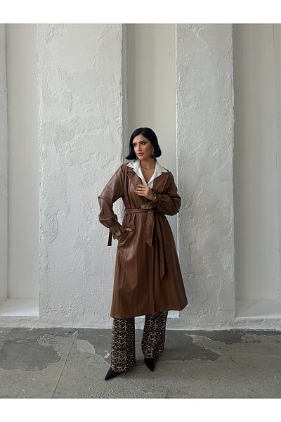 RACE FASHİON Double Breasted Collar Women's Leather Trench Coat Rc3006
