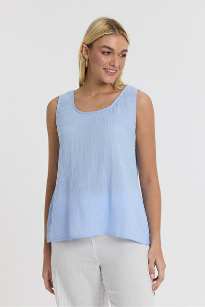 TCT TEKSTİL Women's Strappy Blouse - Muslin Sıfırkol Back Buttoned Blouse - 1110