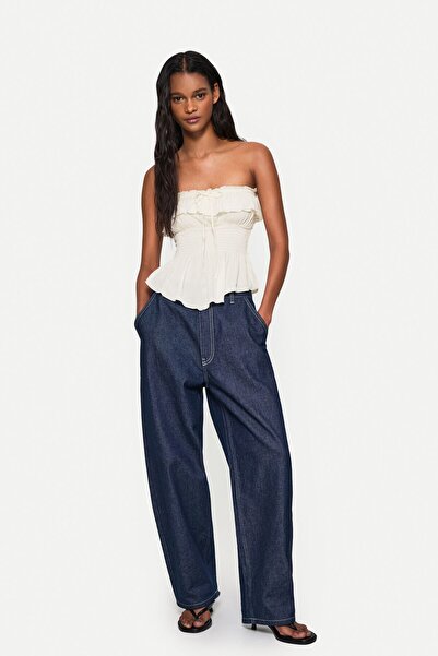 Bershka Fırfırlı ve dokulu bandeau top