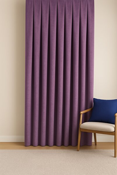 Cortibo Barcelona Lilac Velvet Textured Pleatless Background Curtain