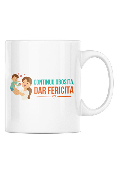 OEM Cana albă personalizată „Întotdeauna obosită, dar fericită”, INOVATIX®. 3...