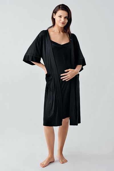 Artış Strappy Flexible Viscous Maternity Dressing Gown Nightgown Set