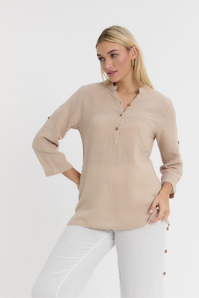 TCT TEKSTİL Long Sleeve Bluz with Dominant Collar
