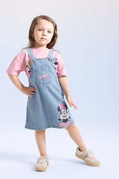 DeFacto Rochie Jean cu bretele Mickey &amp; Minnie pentru fetiță C5473a524sm