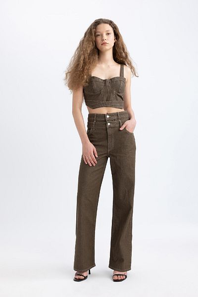DeFacto Crop-Korsett-Jeansbluse mit dicken Trägern C5695ax24sp