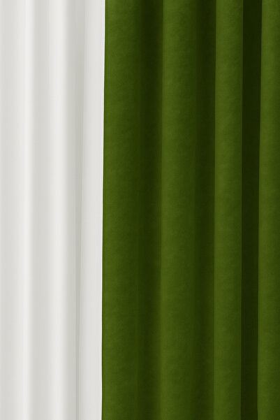 Cortibo Khaki Green Barcelona Velvet - Textured Background Curtain (No Pleat)