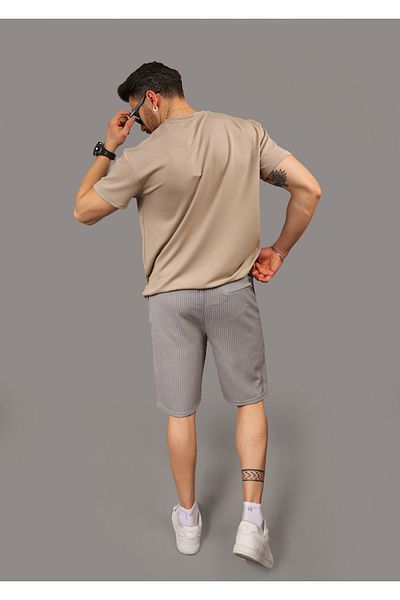 INFLUYENTE Ανδρικό γκρι Lycra Jogger σορτς Capri με ελαστικό κουμπιά με ριγέ πίσω τσέπη