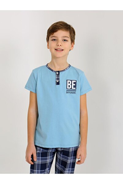 vitmo Erkek Çocuk Kısa Kollu Düğme Detaylı %100 Pamuklu Pijama Takımı