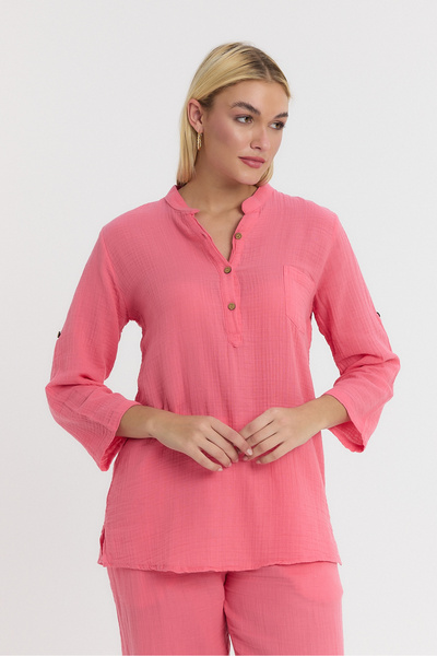 TCT TEKSTİL بلوزة نسائية - بلوزة طويلة بياقة موسلين - 1100