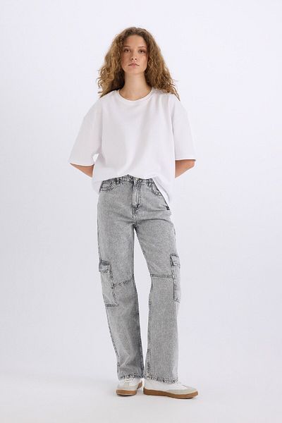 DeFacto 90's Wide Leg High Waist Straight Leg Long Jean Washed Trousers C7324Ax24Wn