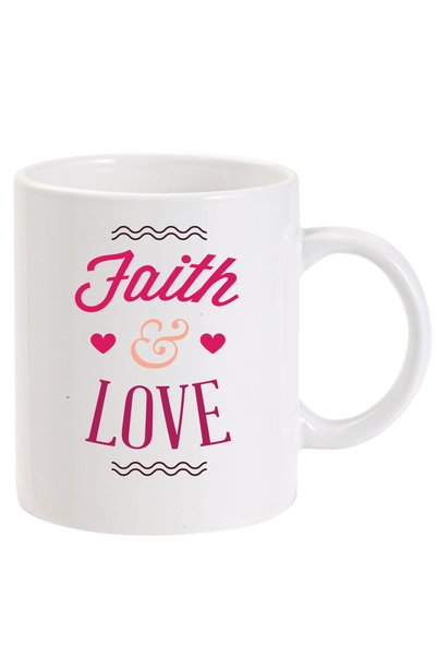 OEM Cana albă personalizată Faith and Love, INOVATIX®. 330 ml
