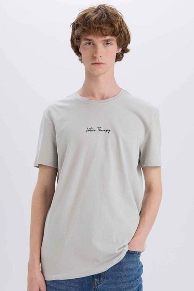 DeFacto New Season 100% Cotton Slim Fit Slim Fit Crew Neck Printed Short Sleeve T-Shirt
