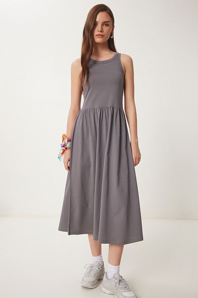 Lovelyİstanbul Καλοκαιρινό πλεκτό φόρεμα Halter Neck Basic ΓΚΡΙ LCR0053