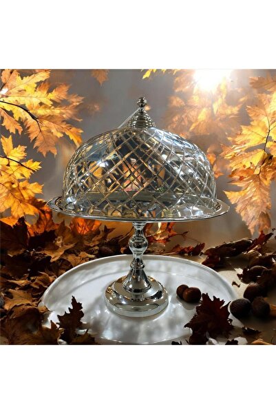 LAMEDORE DC OVAL AYAKLI CAM KAPAKLI KEK STANDI NICKEL 30,5X24,5X38 CM