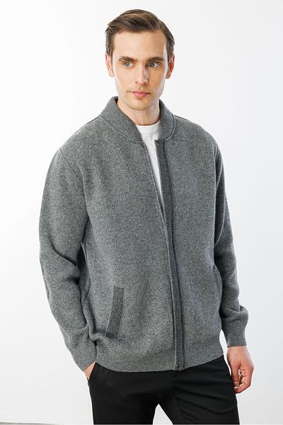 Desen Triko Men's Knitwear Coat Smoked - Woven Zippered Pocket