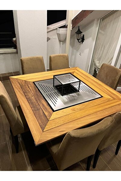 FERBA Initium Ireko Ahşap Bahçe Mangal Masa Paslanmaz Izgaralı