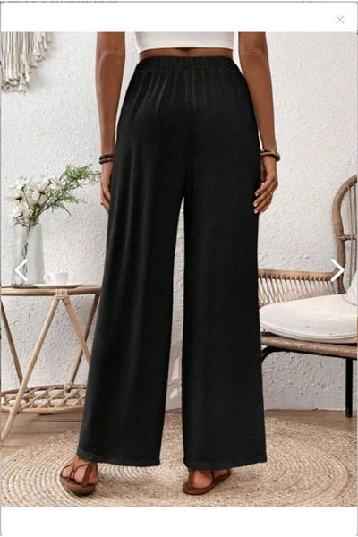 Derays Women's Black Wide Leg Waist Drawstring Trousers