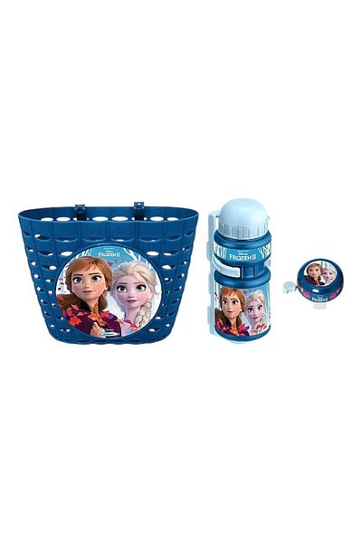 Frozen Set 3 accesorii pentru bicicleta copii, cos, sonerie si sticla apa, Plastic/Metal, Albastru, Frozen