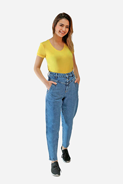 BALİNS Kadın Çift Düğmeli Mom Pantolon Effect