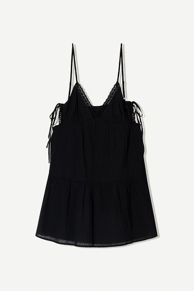 Bershka Textured mini dress with lace trim