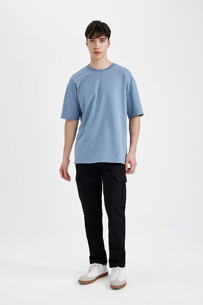 DeFacto Tricou supradimensionat cu mânecă scurtă, cu mânecă scurtă, solidă, din țesătură grea X3926az24au