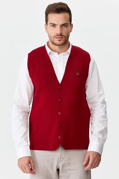 Desen Triko Tricotaj fin pentru bărbați Vestă simplă Roșu