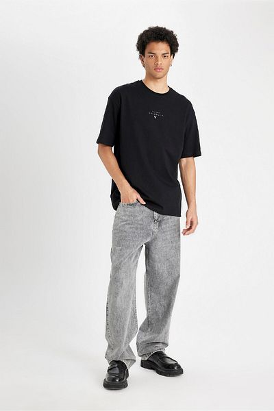DeFacto 100% βαμβάκι Vikings Valhalla Boxy Fit Crew λαιμόκοψη με στάμπα κοντομάνικο μπλουζάκι C6518ax24au
