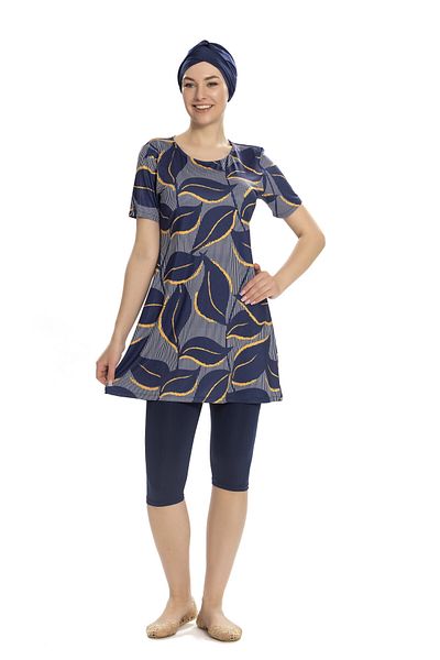 hazelin Γυναικεία παπούτσια Navy Blue Leaf Pattern Ημίκλειστα κολάν HZL25S-AR202/504