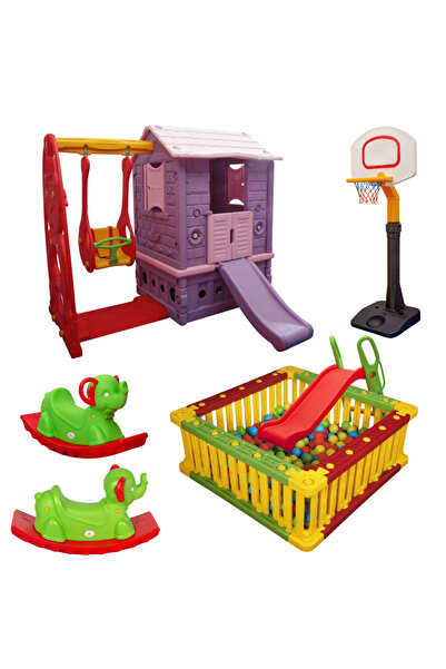 Genel Markalar Salıncak - Kaydıraklı Oyun Evi - Top Havuzu Seti - Büyük Baske...