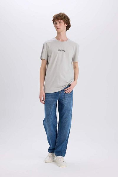 DeFacto New Season 100% Cotton Slim Fit Slim Fit Crew Neck Printed Short Sleeve T-Shirt